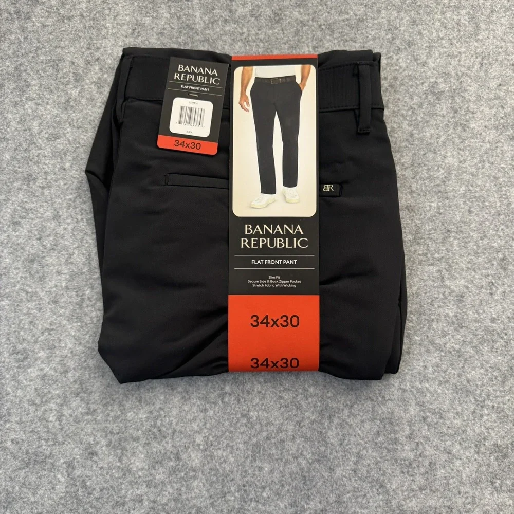 Banana Republic Flat Front Pant Men's Slim Fit Stretch Pants Black 34x30 NWT